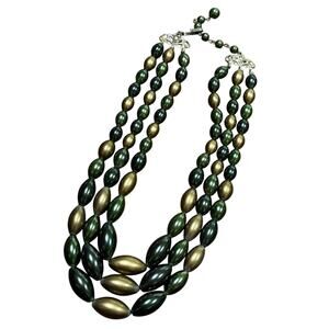 Vintage mid century multistrand choker necklace 50's green & gold beads beaded